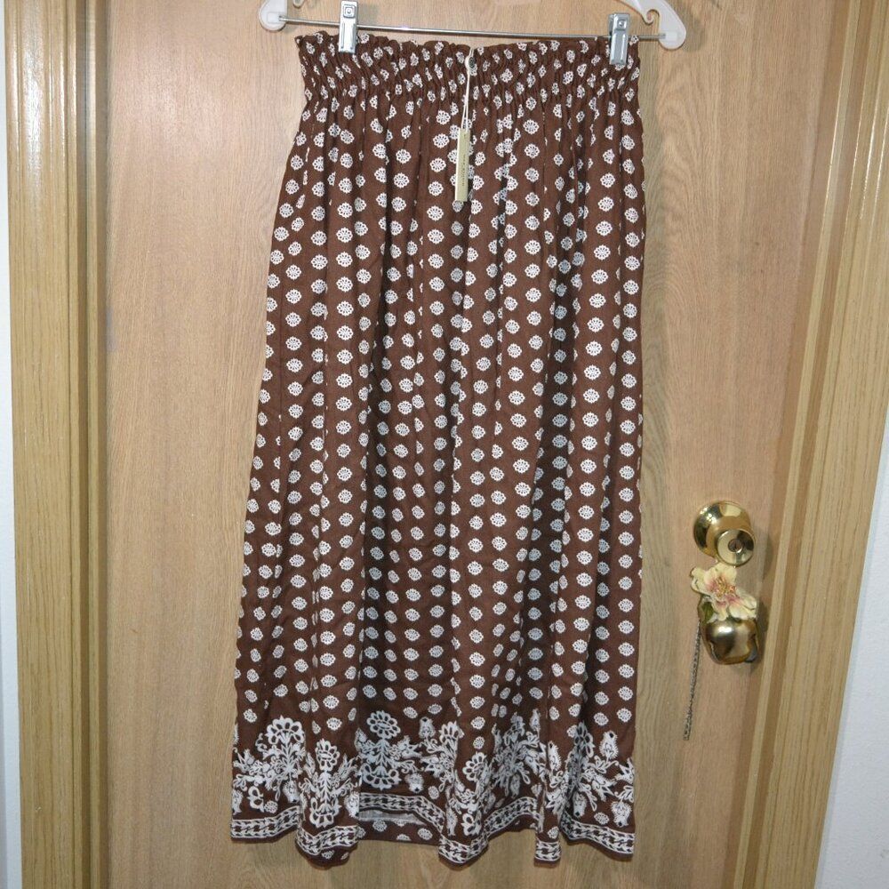 NWT Max Studio Linen Blend Boho Prairie Cottage-core Brown Fall Skirt